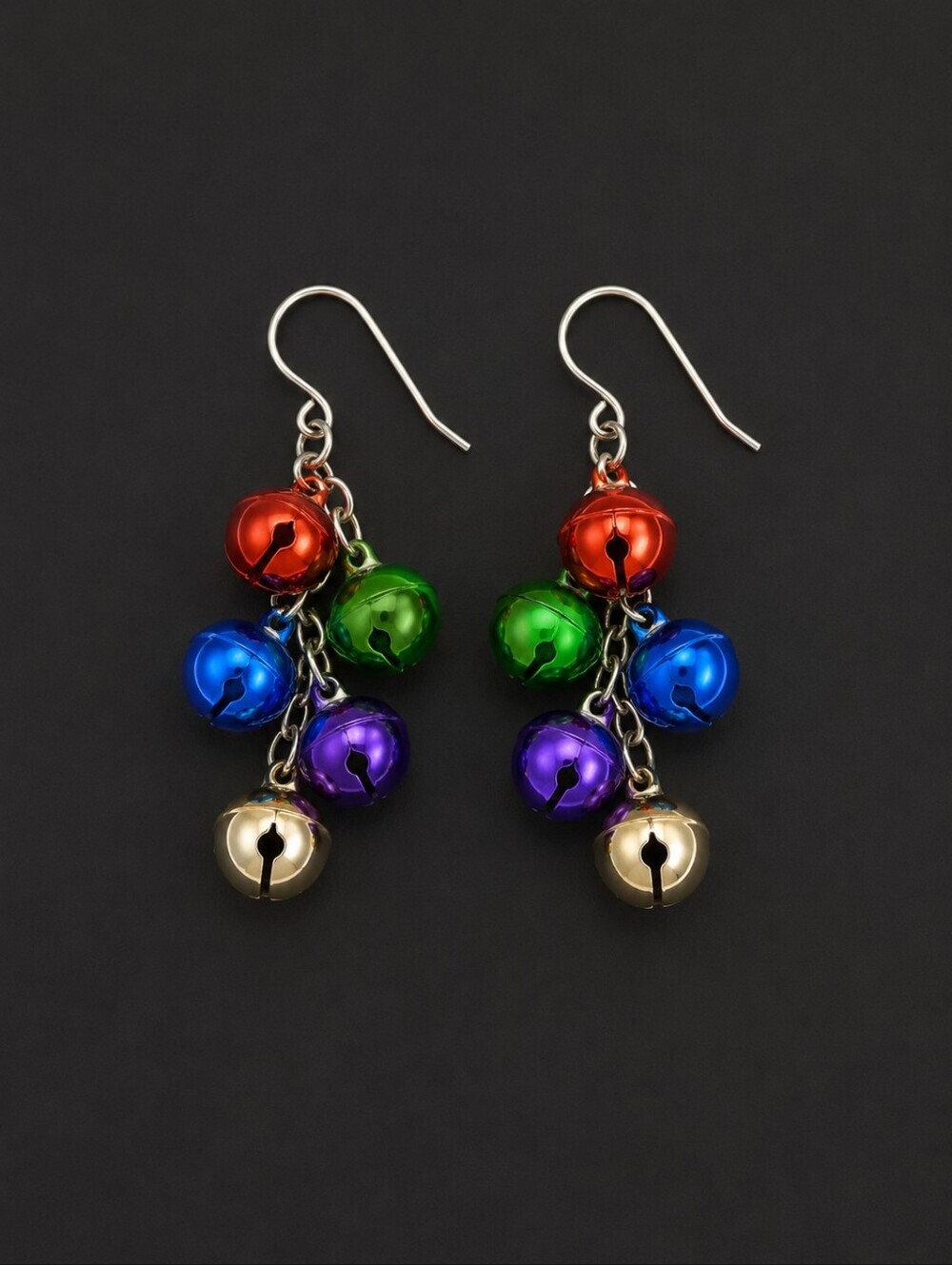 5/$25 CHRISTMAS Rainbow Jingle Bells Dangle Hook Earrings